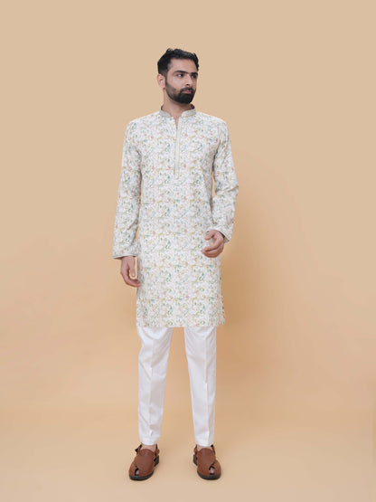 Pista Green Printed Kurta Pyjama