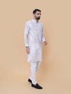 Light Gray Linen Cotton Printed Kurta Pyjama
