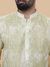 Mehendi Green Linen Cotton Printed Kurta Pyjama