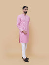 Pink Linen Cotton Plain Kurta Pyjama