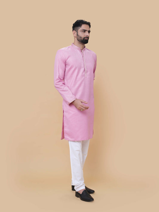 Pink Linen Cotton Plain Kurta Pyjama