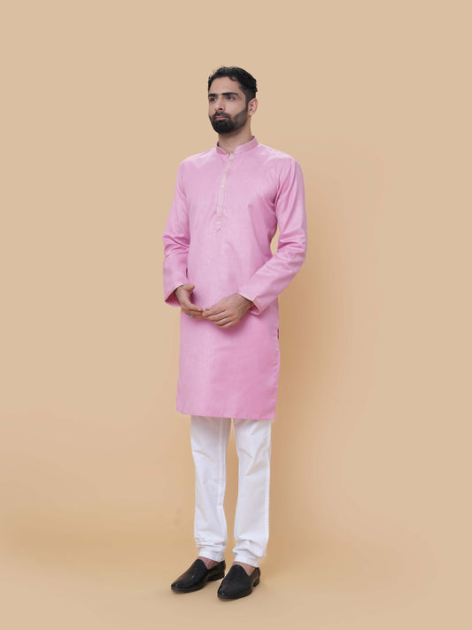 Pink Linen Cotton Plain Kurta Pyjama