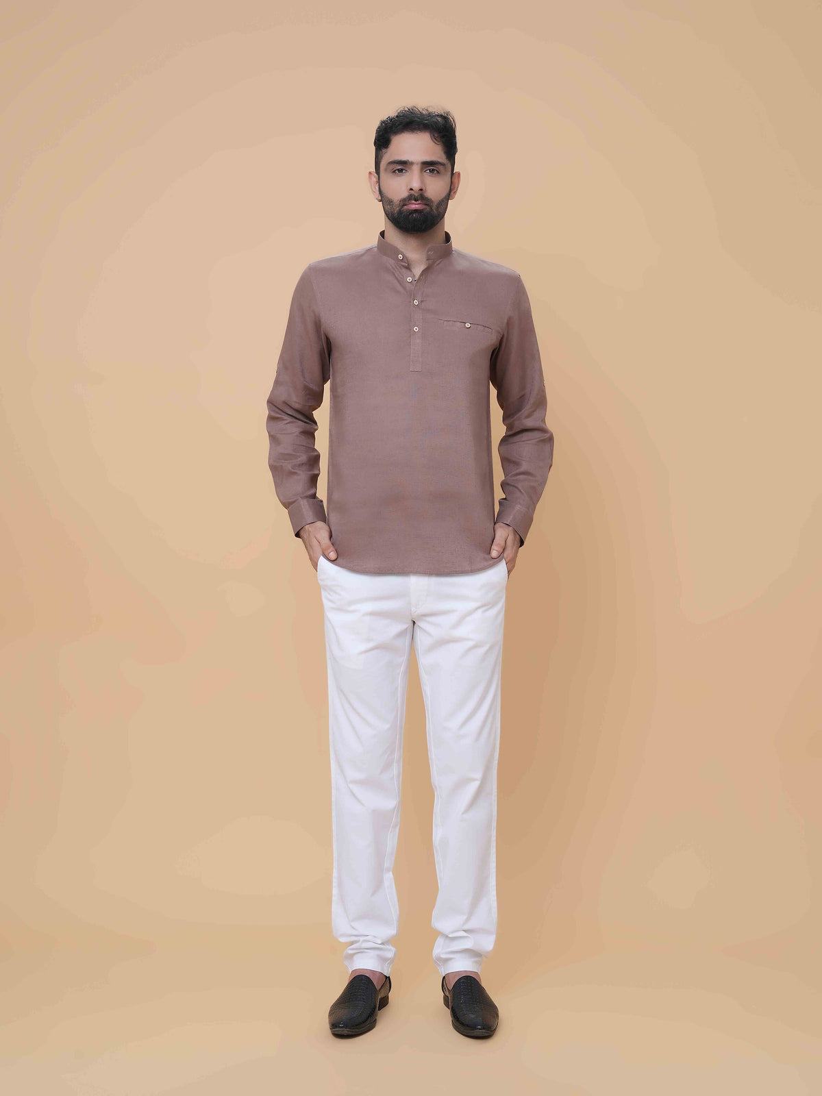 Mauve Linen Plain Short Kurta