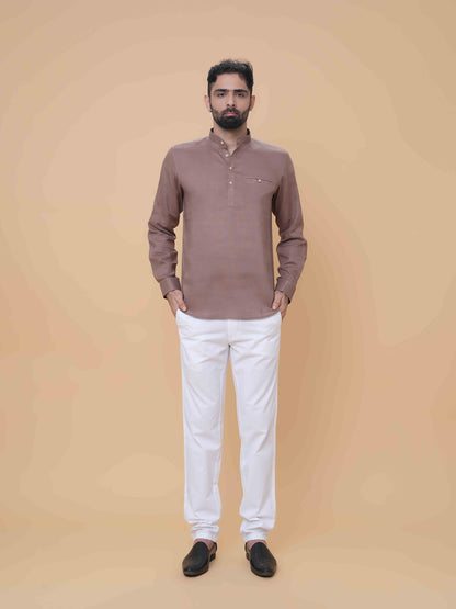 Mauve Linen Plain Short Kurta