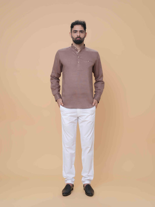 Mauve Linen Plain Short Kurta