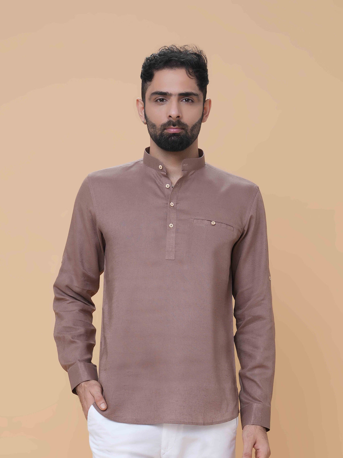 Mauve Linen Plain Short Kurta