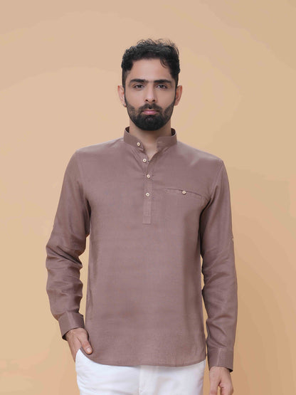 Mauve Linen Plain Short Kurta