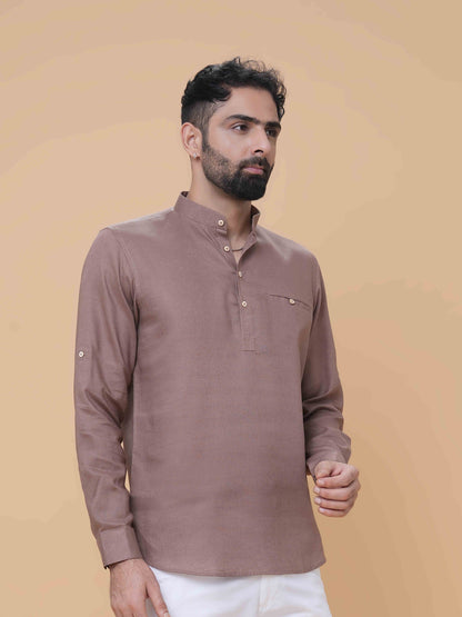 Mauve Linen Plain Short Kurta