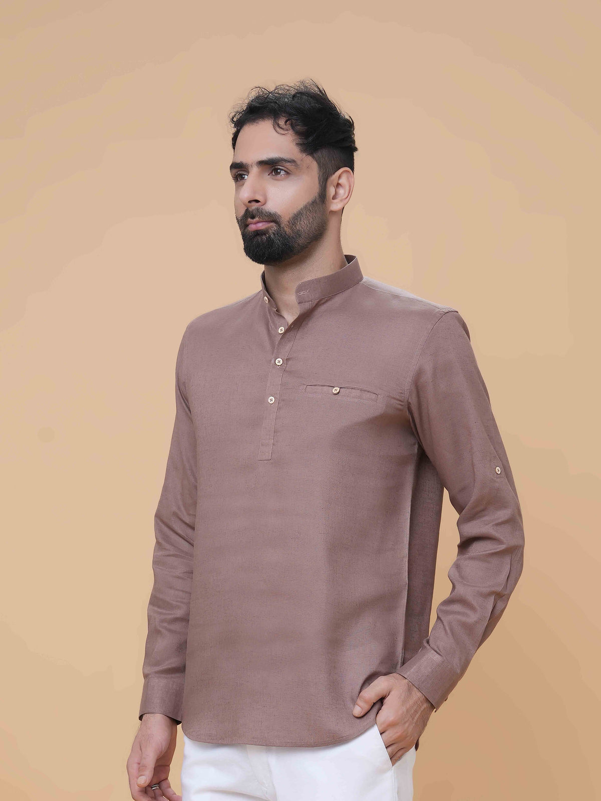Mauve Linen Plain Short Kurta