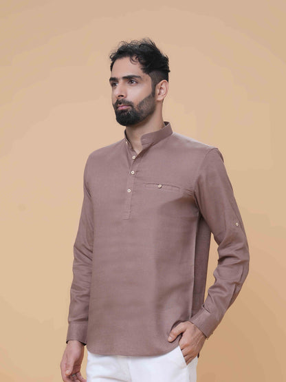 Mauve Linen Plain Short Kurta