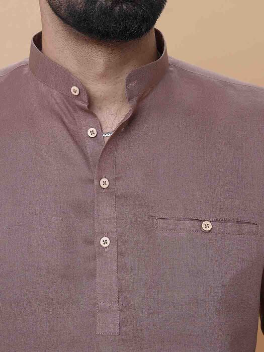 Mauve Linen Plain Short Kurta