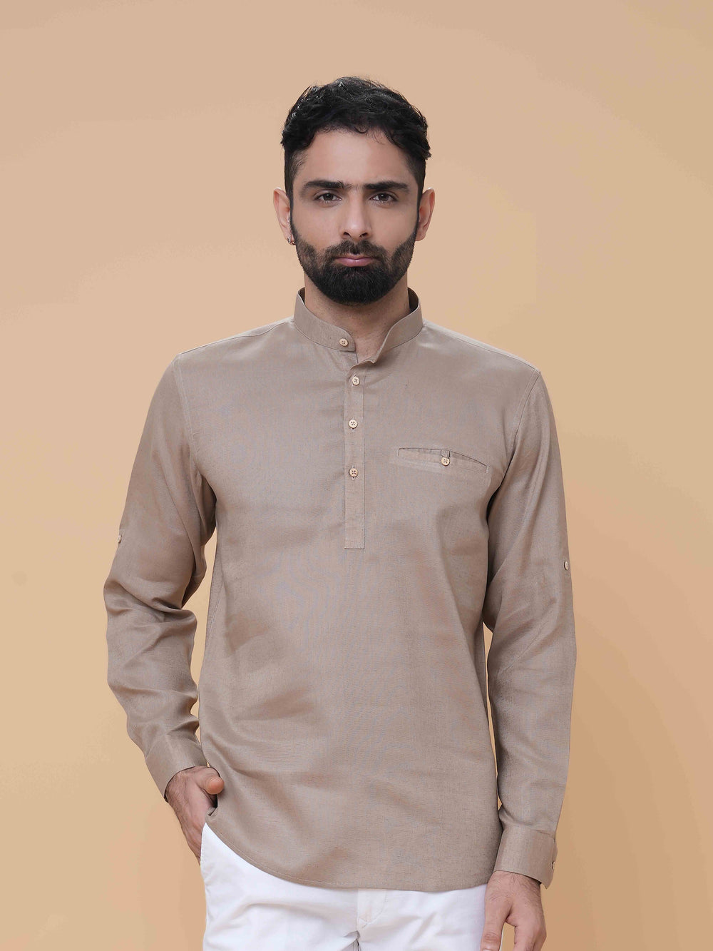 Sand Linen Plain Short Kurta
