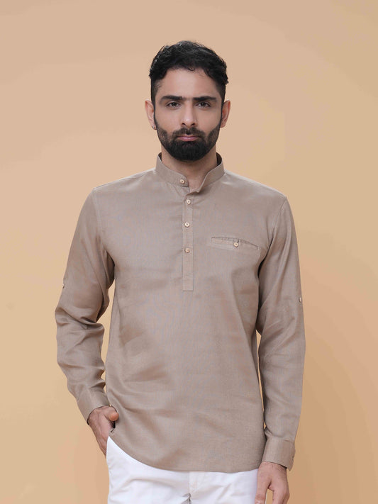 Sand Linen Plain Short Kurta