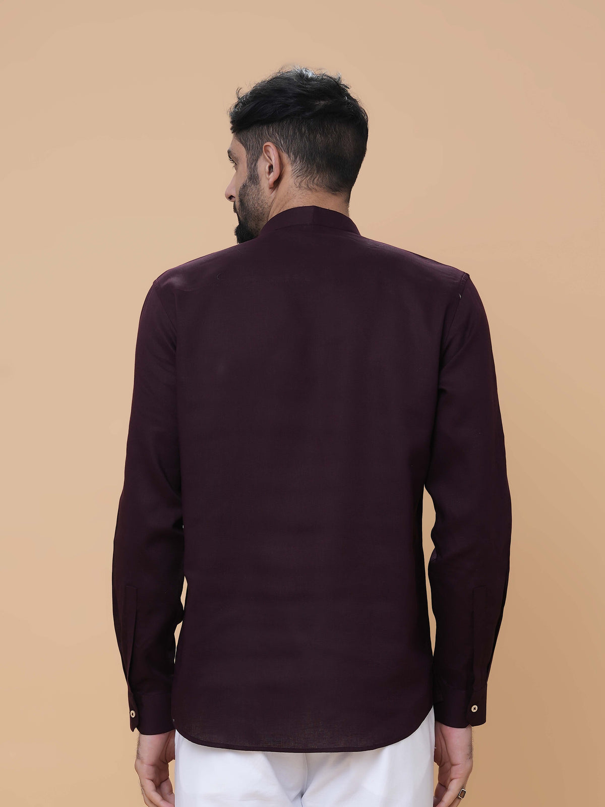 Wine Linen Plain Short Kurta