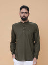 Dark Olive Linen Plain Short Kurta