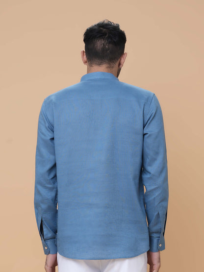 Air Force Blue Linen Plain Short Kurta