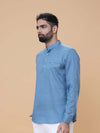 Air Force Blue Linen Plain Short Kurta