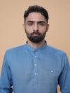 Air Force Blue Linen Plain Short Kurta