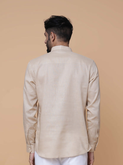 Beige Linen Plain Short Kurta