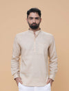 Beige Linen Plain Short Kurta