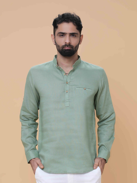 Pista Green  Plain Short Kurta