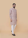 Beige Linen Cotton Printed Kurta Pyjama