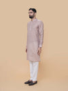Beige Linen Cotton Printed Kurta Pyjama