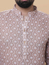 Beige Linen Cotton Printed Kurta Pyjama