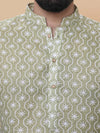 Mehendi Green Linen Cotton Printed Kurta Pyjama