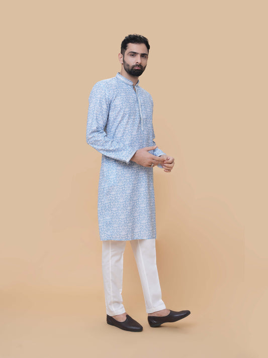 Sky Blue Printed Kurta Pyjama