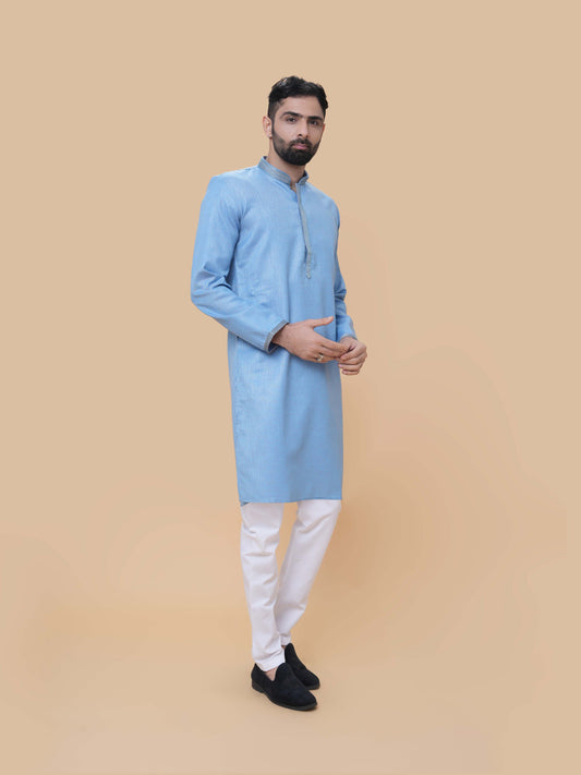 Firozi Linen Cotton Plain Kurta Pyjama