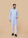 Sky Blue Linen Cotton Plain Kurta Pyjama