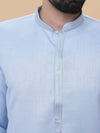 Sky Blue Linen Cotton Plain Kurta Pyjama