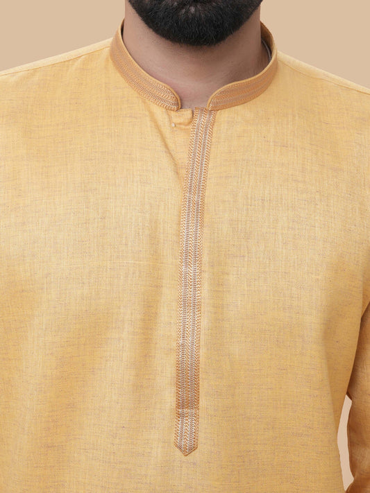 Mustard Linen Cotton Plain Kurta Pyjama