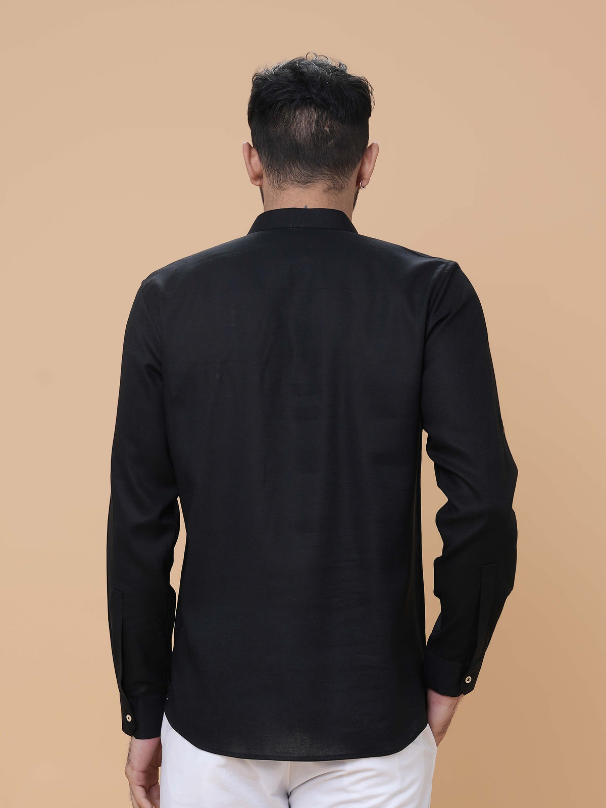 Black Linen Plain Short Kurta