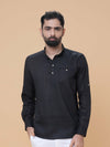 Black Linen Plain Short Kurta