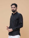 Black Linen Plain Short Kurta