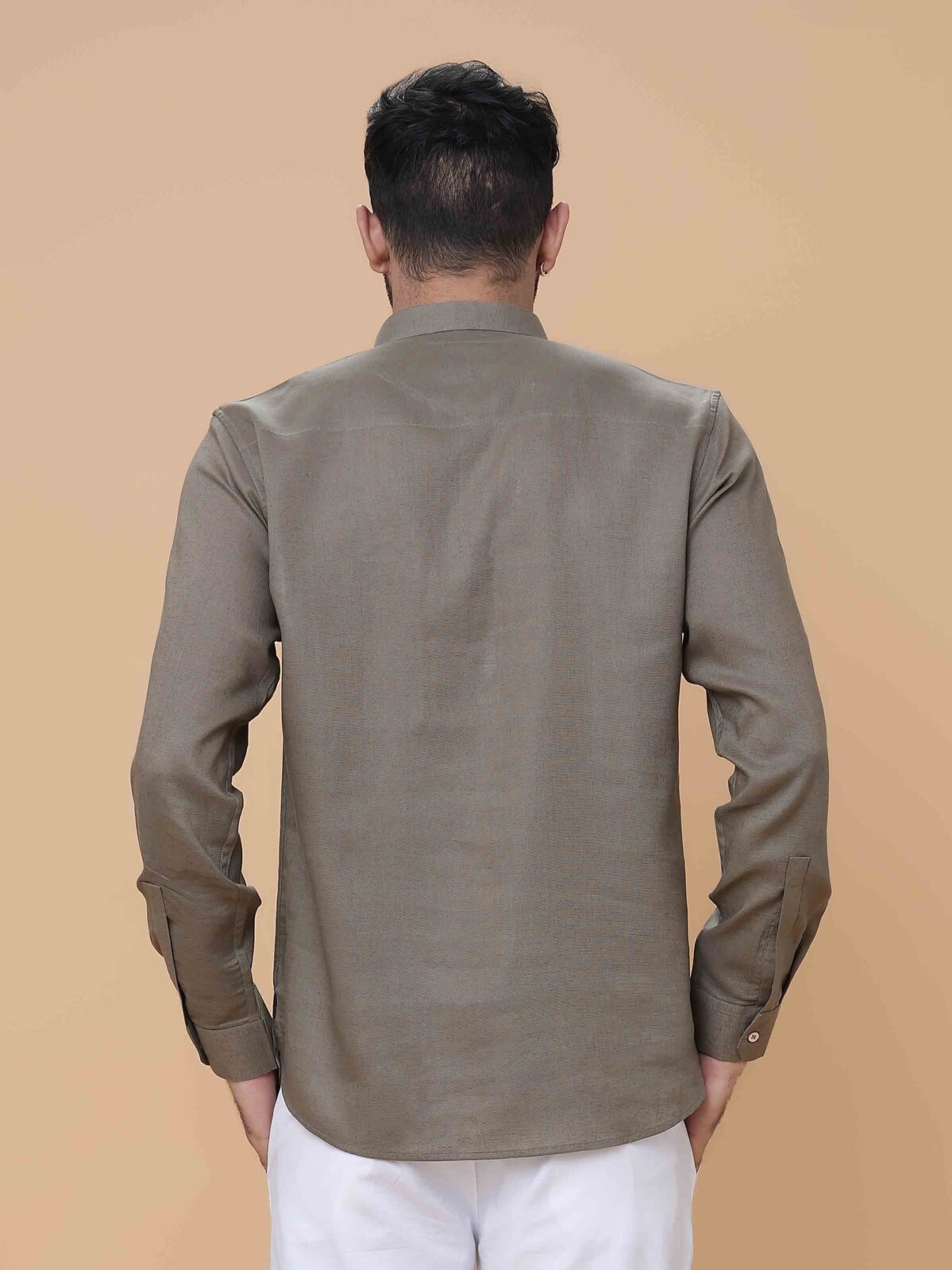 Light Olive Linen Plain Short Kurta