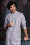 Onion Pink Chanderi Heavy Embroidery Kurta Set with Mirror Work