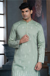Pista Green cotton Kurta Pyjama with Thread Embroidery and Motifs