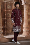 Maroon cotton Kurta Pyjama with Thread Embroidery and Motifs