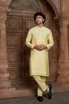 Lemon Yellow Chanderi Kurta Pyjama with all Over Buta