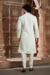 Beige cotton Kurta Pyjama with Thread Embroidery and Motifs