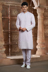 Lavender cotton Kurta Pyjama with Thread Embroidery and Motifs