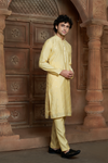 Lemon Yellow Chanderi Kurta Pyjama with all Over Buta