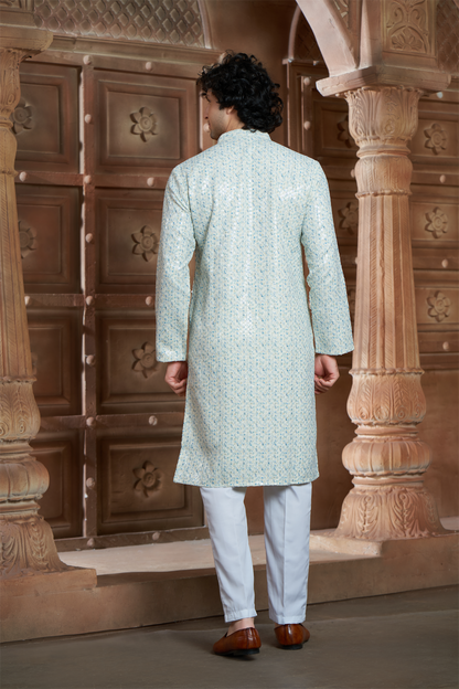 Cream Rayon Printed Kurta Pyjama