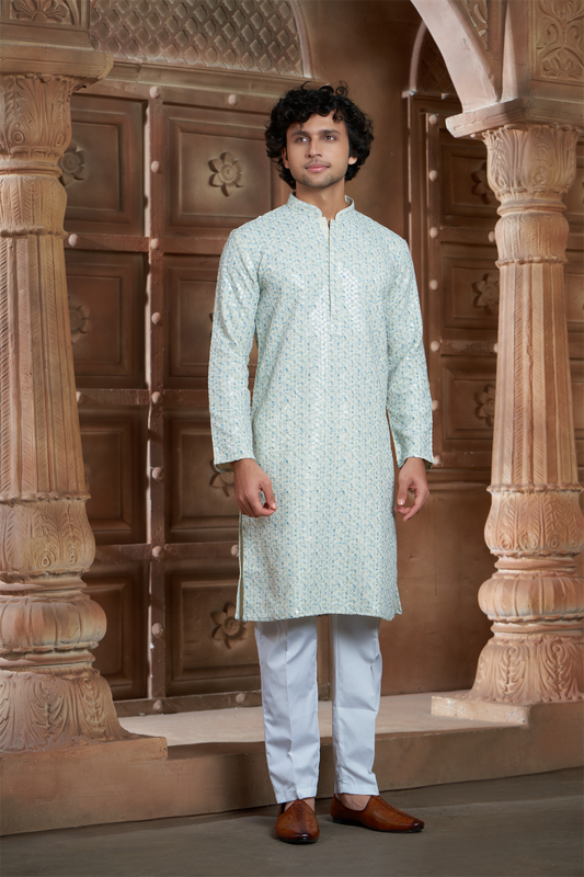 Cream Rayon Printed Kurta Pyjama