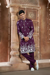Wine cotton  Kurta Pyjama with Thread Embroidery and Motifs