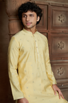 Lemon Yellow Chanderi Kurta Pyjama with all Over Buta