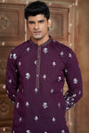 Wine cotton  Kurta Pyjama with Thread Embroidery and Motifs